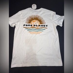 Free Planet White T-Shirt with Brown, Orange, Green Graphic